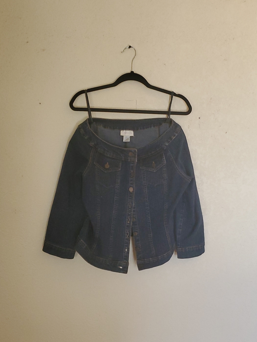 Soft Surroundings Dark Blue Off-Shoulder Denim Jacket